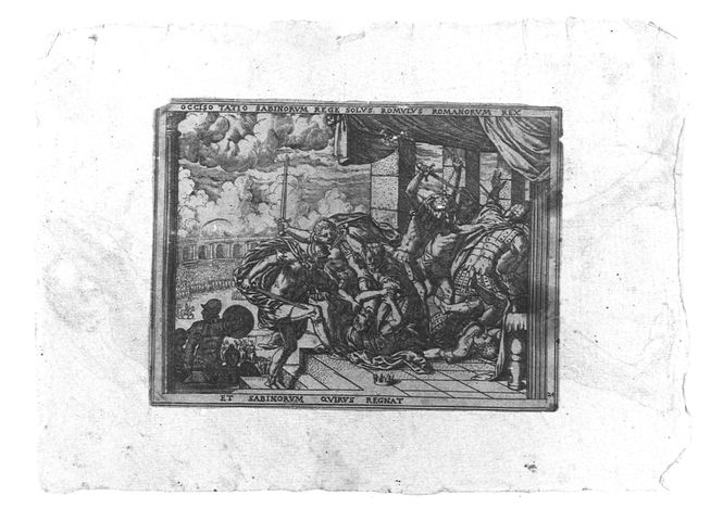 Uccisione di Tito Tazio, combattimento tra Romani e Sabini (stampa, serie) di Fontana Giovanni Battista (XVI)