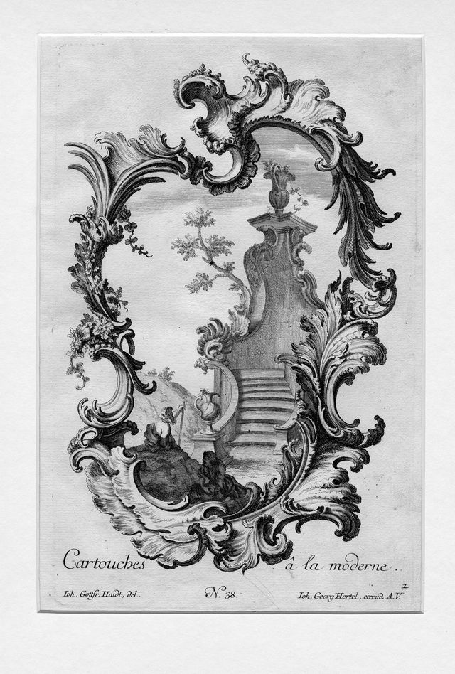 Cartouches a la moderne, studio di cartouche rocaille (stampa, serie) di Haid Johann Gottfried (attribuito) (metà XVIII)