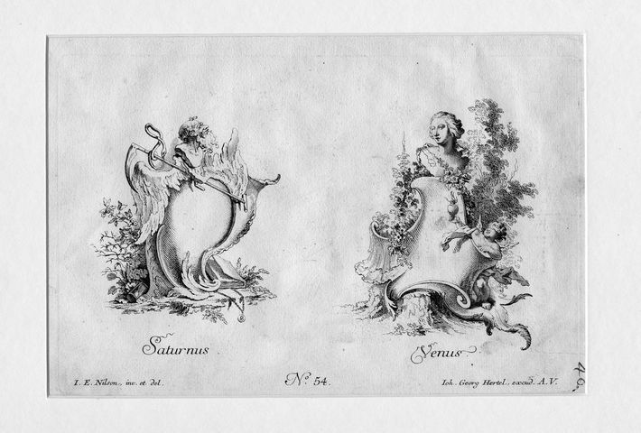 Saturno e Venere, allegorie con busti di divinità (stampa, serie) di Nilson Johannes Esasias (attribuito), Wangner Jakob (attribuito) (ultimo quarto XVIII)
