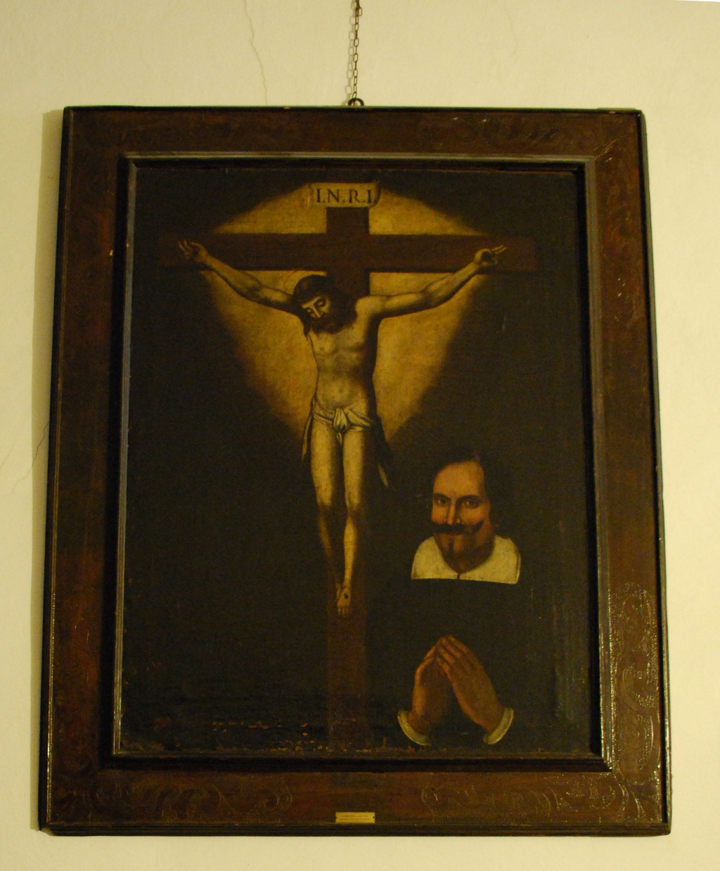 Nobile signore in adorazione del Crocifisso (dipinto) - ambito Italia settentrionale (XIX)