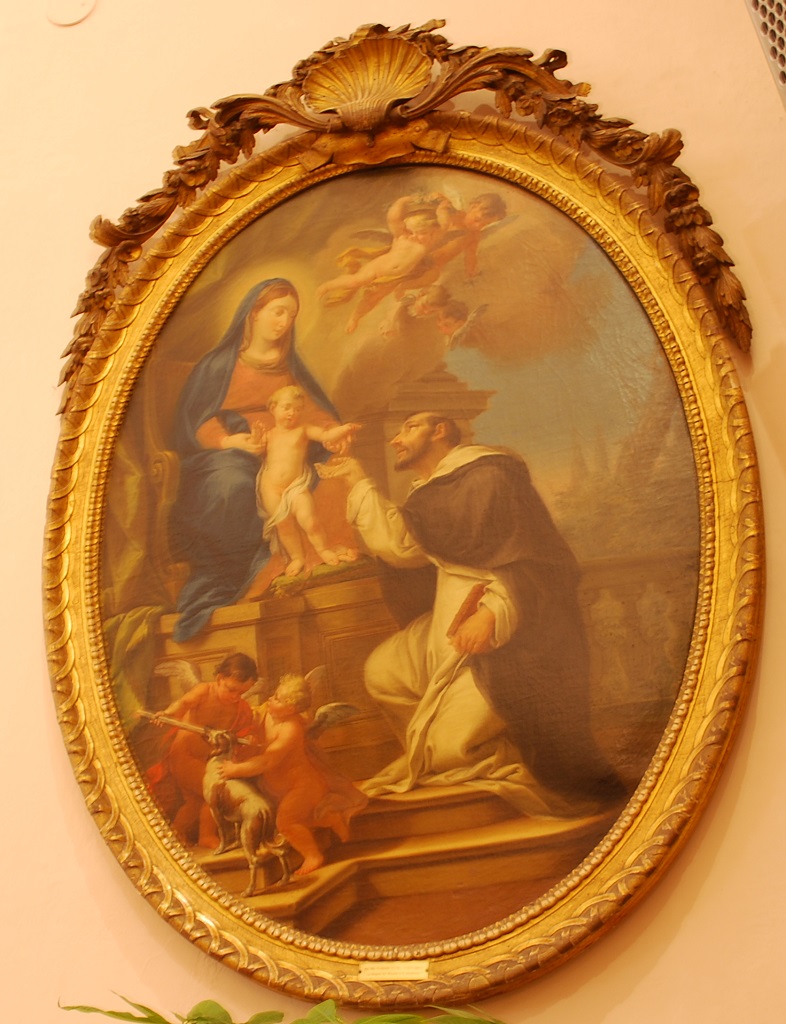 Madonna col Bambino che porge il Rosario e San Domenico (dipinto) di Peroni Giuseppe (scuola), Ferrari Pietro Melchiorre (scuola) - ambito parmense (fine sec. XVIII)