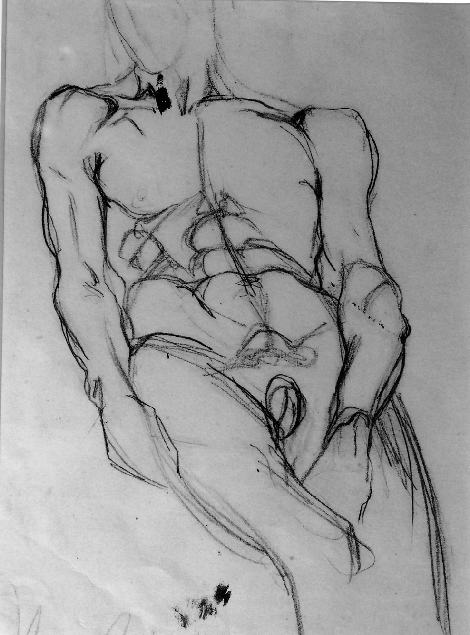 Studio di nudo maschile (recto) Studio di nudo maschile (verso), Studio di nudo maschile e di mano (disegno, opera isolata) di Boccioni Umberto - ambito italiano (primo quarto sec. XX)