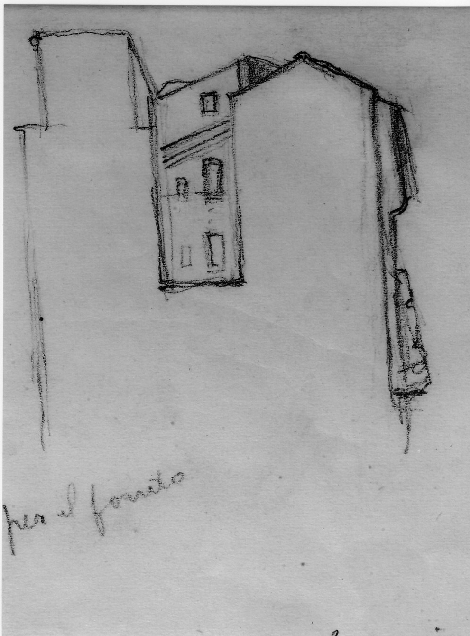 Gruppo di case, paesaggio con architetture (disegno, opera isolata) di Boccioni Umberto - ambito italiano (primo quarto sec. XX)