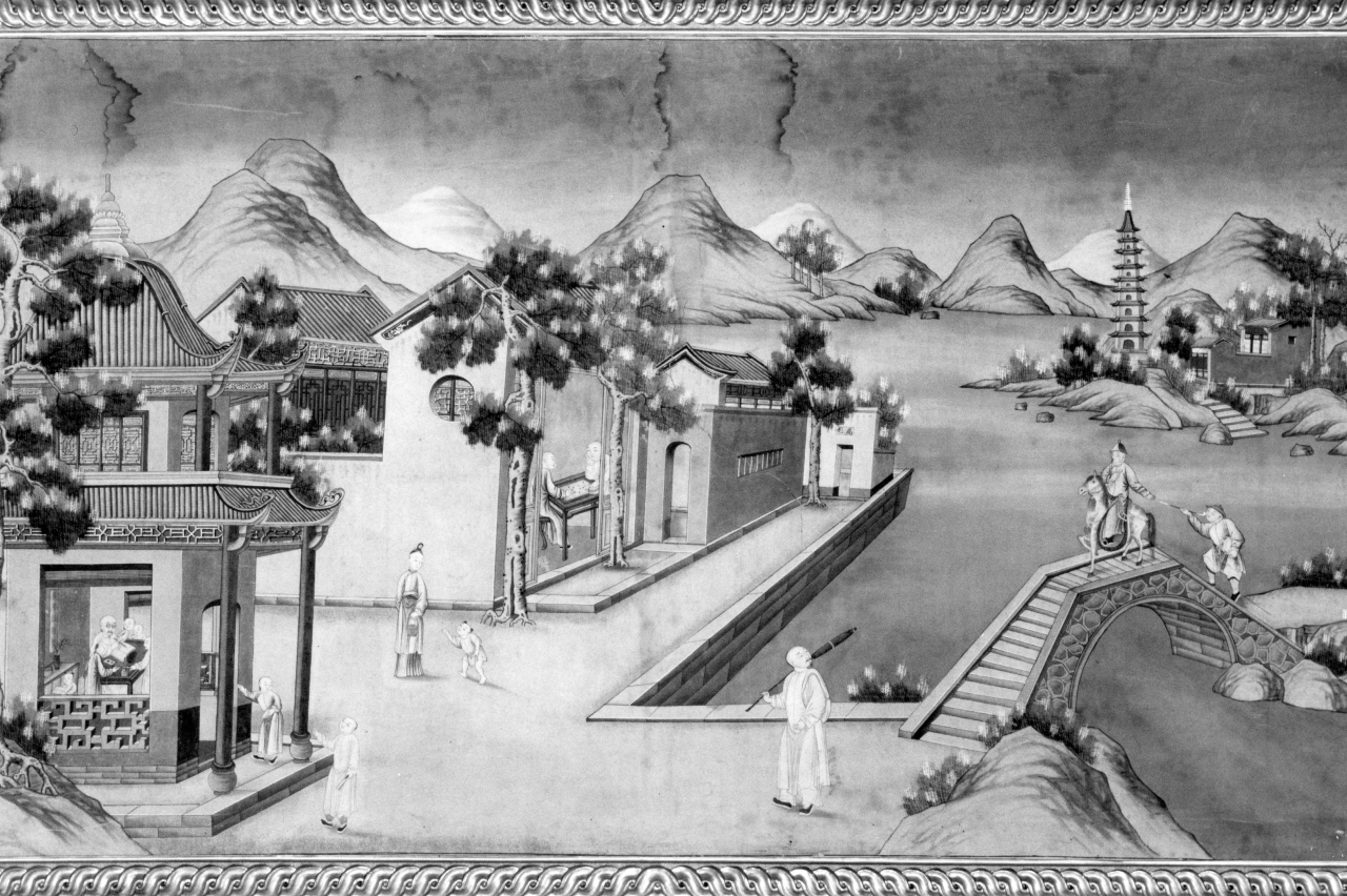 scena di vita cinese (dipinto) - ambito cinese (seconda metà sec. XVIII)