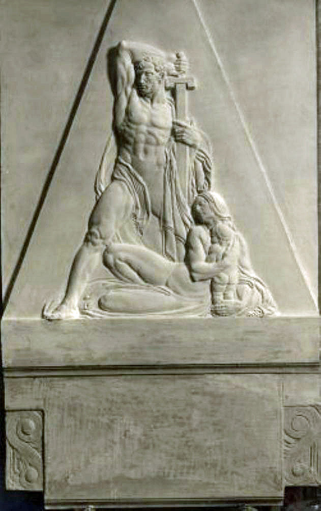allegoria del soldato che protegge una madre col bambino (monumento ai caduti - a lapide) di Moschi Mario (sec. XX)