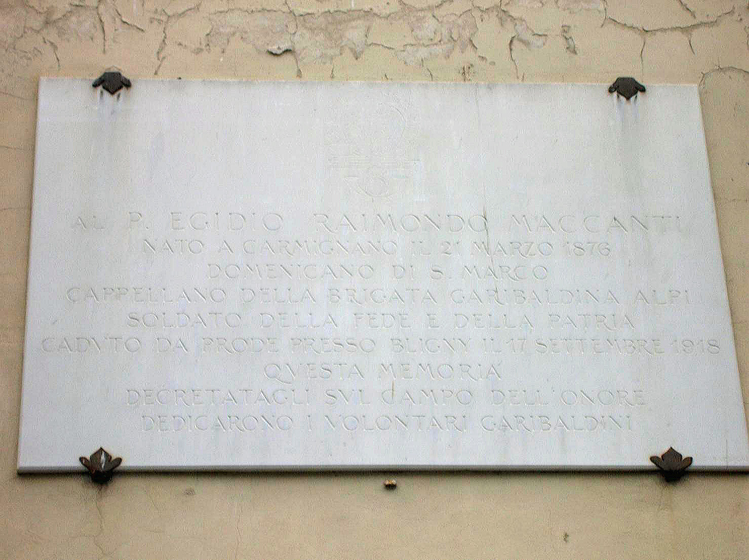 soggetto assente (lapide commemorativa) - ambito toscano (sec. XX)