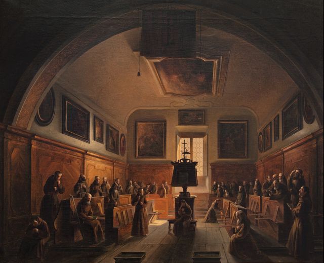 Interno di un coro dei cappuccini (dipinto, opera isolata) di Abbati Vincenzo (seconda metà XIX)