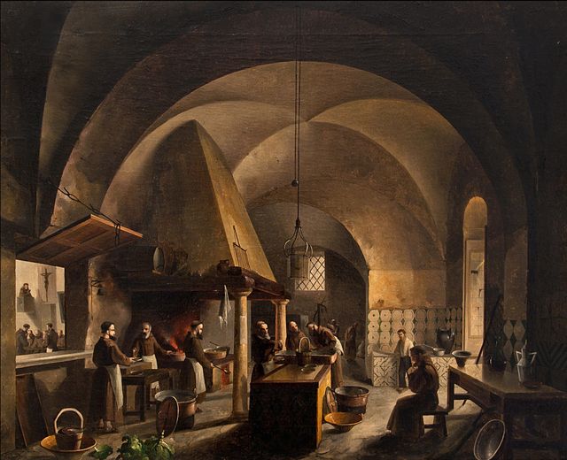 interno di una cucina di convento dei cappuccini (dipinto, opera isolata) di Abbati Vincenzo (seconda metà XIX)