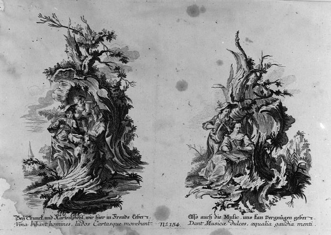 scene allegorico-pastorali (stampa, serie) di Guercino Godofredo (attribuito), Ceranimo I (attribuito) (seconda metà XVIII)