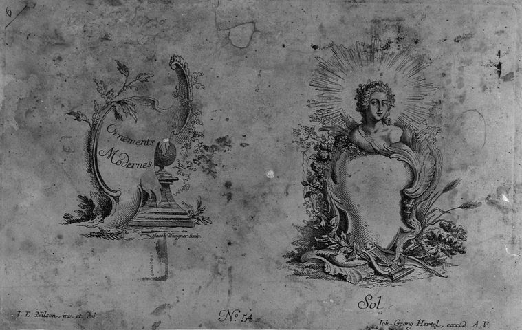 Sole, allegoria con busto di divinità (stampa) di Nilson Johannes Esasias (attribuito), Wangner Jakob (attribuito) (seconda metà XVIII)