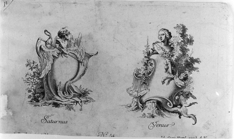 Saturno e Venere, allegoria della astronomia (stampa smarginata) di Nilson Johannes Esasias (attribuito), Wangner Jakob (attribuito) (seconda metà XVIII)