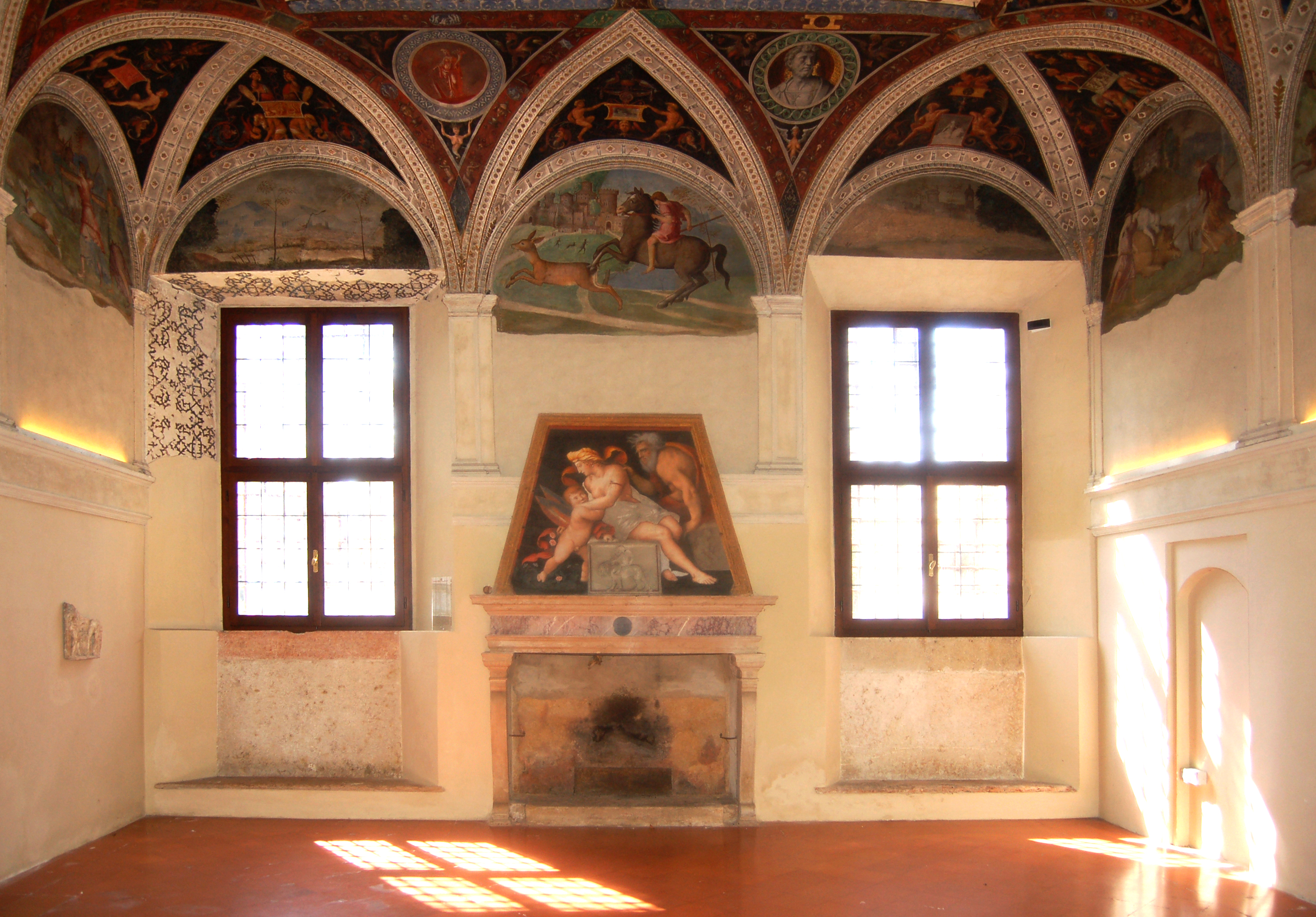 decorazioni ornamentali, grottesche, soggetti profani, soggetti sacri, divinità, figure all'antica, scene di caccia, paesaggi (decorazione plastico-pittorica, insieme) di Leonbruno Lorenzo (e aiuti) (fine sec. XVI, sec. XVIII, sec. XX)