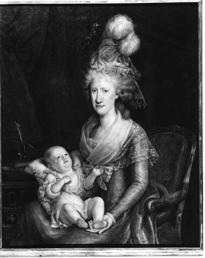Ritratto di Maria Luisa di Borbone con infante (dipinto, opera isolata) - ambito campano (secc. XVIII/ XIX)