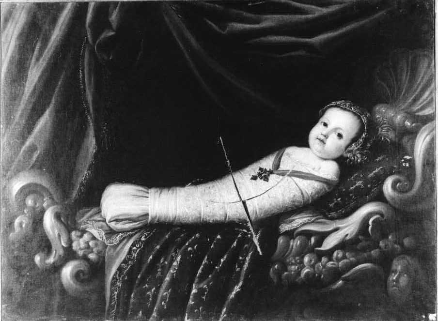 Ritratto di bambino in culla (dipinto) - ambito campano (metà/ inizio secc. XVII/ XVIII)