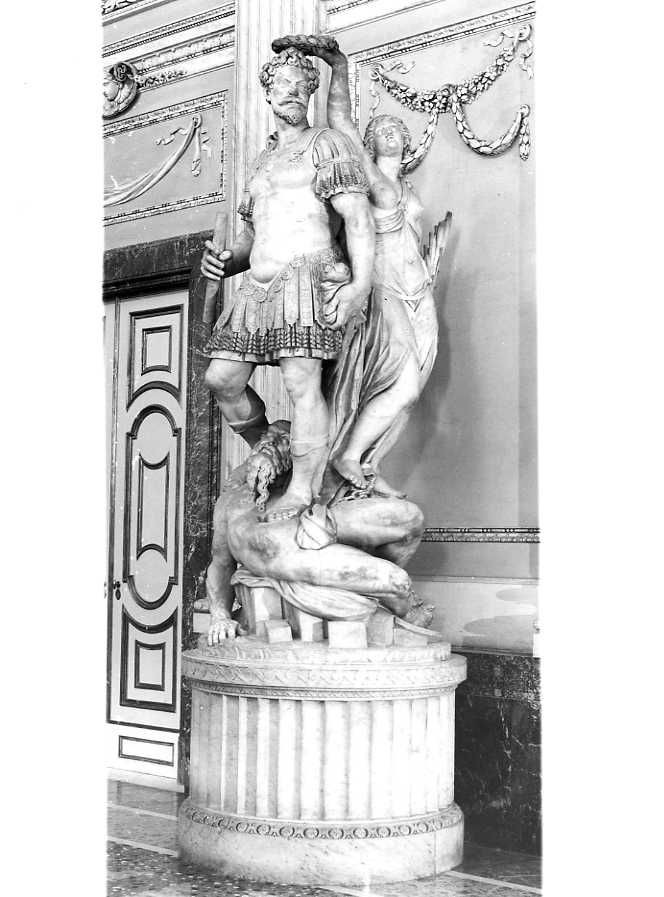 Alessandro Farnese incoronato dalla Vittoria dopo aver soggiogato le Fiandre (gruppo scultoreo) di Moschino Simone (seconda metà sec. XVI)