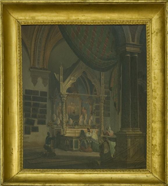 Interno della chiesa di Santa Chiara a Napoli, prima cappella a sinistra, Interno di una chiesa (dipinto, opera isolata) di Jurch Carlo (secondo quarto sec. XIX)