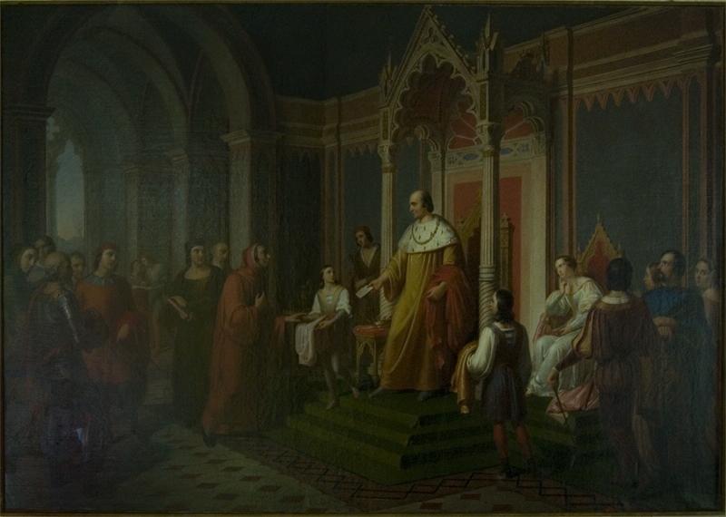 Petrarca alla Corte di Roberto d'Angiò, Petrarca alla Corte di Roberto d'Angiò (dipinto) di Catalano Vincenzo (prima metà sec. XIX)