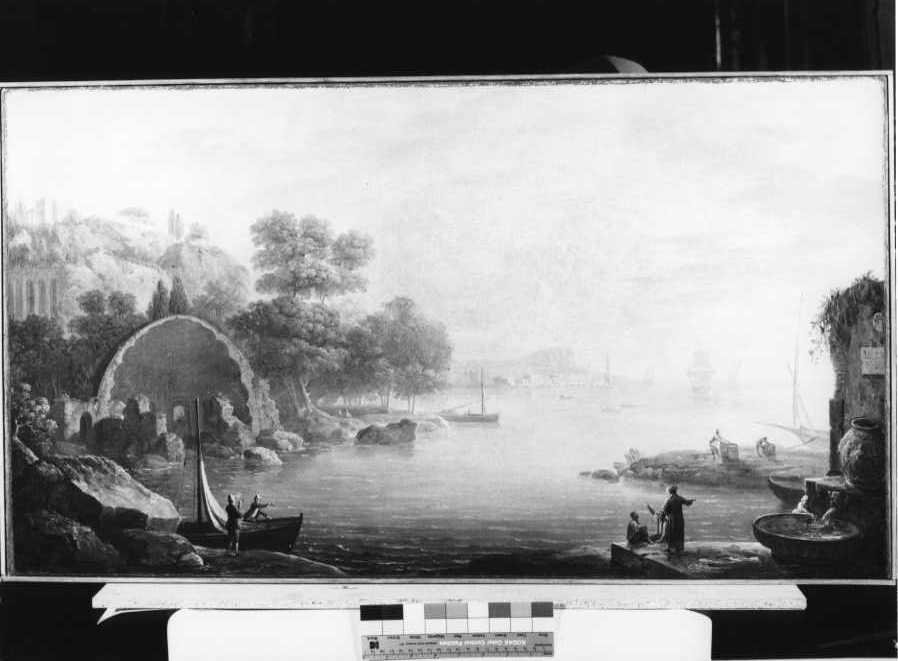 Il golfo di Baia, paesaggio marino con rovine (dipinto, opera isolata) - ambito napoletano (ultimo quarto sec. XVIII)