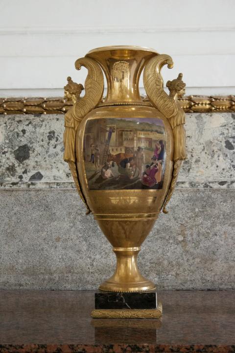 scena di vita campestre (fronte), scena di vita campestre (retro) (vaso - ad anfora, opera isolata) - manifattura francese (sec. XIX)