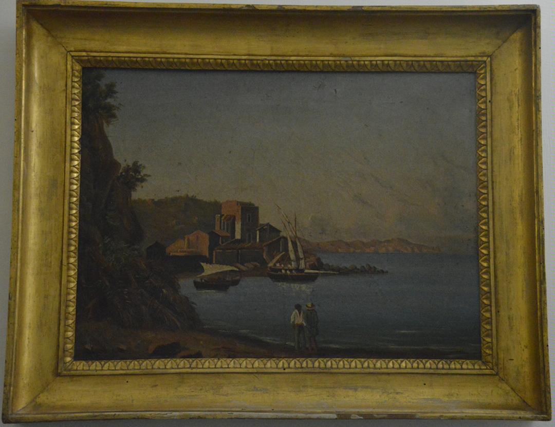 Marina con pescatori e barche, Marina (dipinto, opera isolata) di De Francesco Beniamino (attribuito) - ambito campano (terzo quarto sec. XIX)