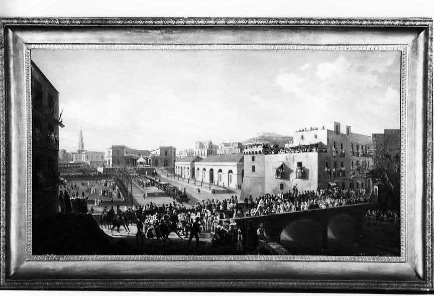 Stazione della strada ferrata di Napoli-Portici (dipinto) di Fergola Salvatore (prima metà sec. XIX)