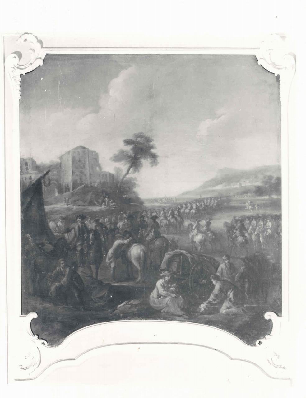 SCHIERAMENTO DI TRUPPE (SOVRAPPORTA, elemento d'insieme) di Antoniani, Francesco (metà sec. XVIII)