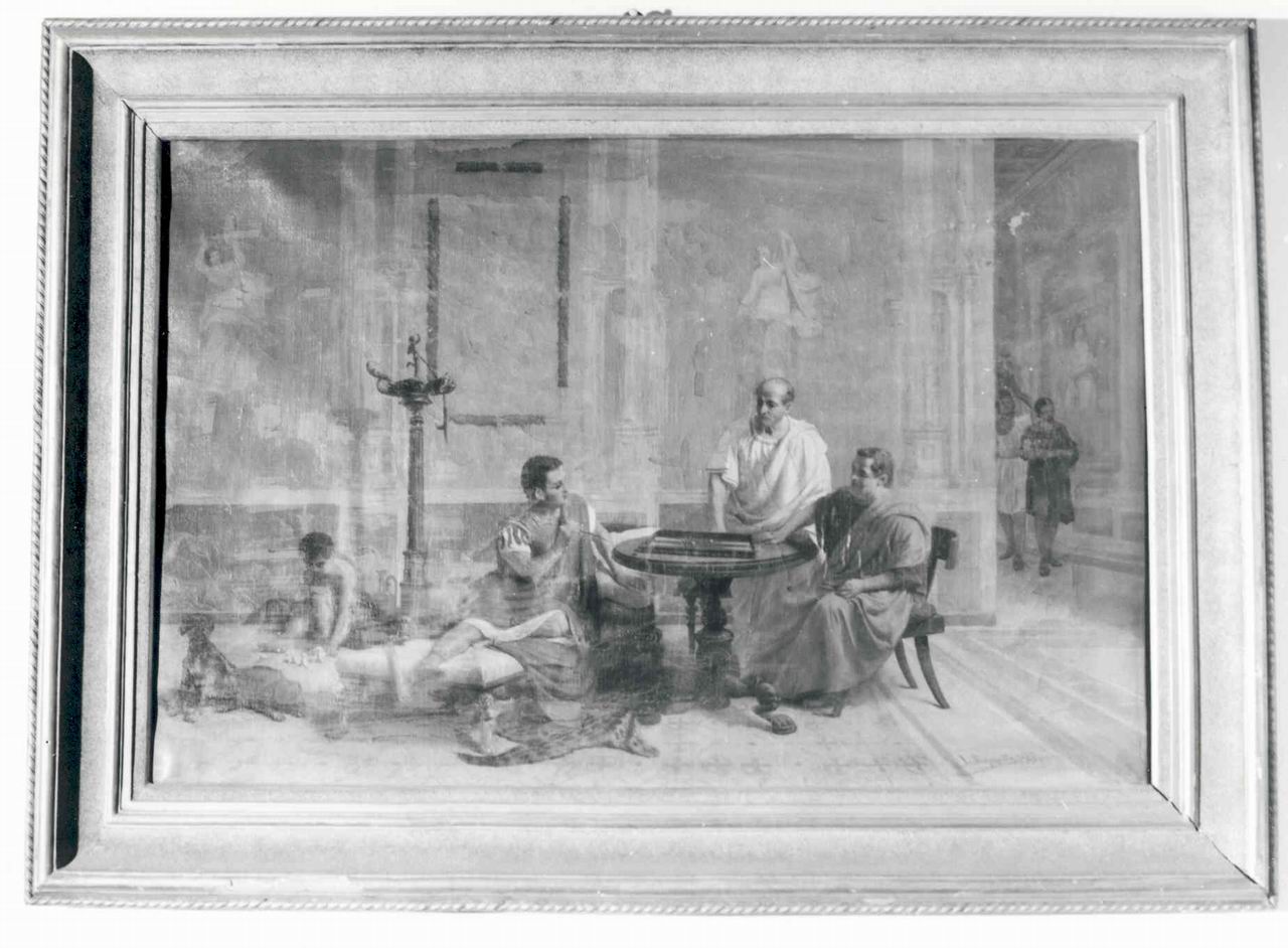 Domitianus Caesar, INTERNO CON FIGURE IN EPOCA ROMANA (DIPINTO, opera isolata) di Raymond Lodovico (terzo quarto sec. XIX)