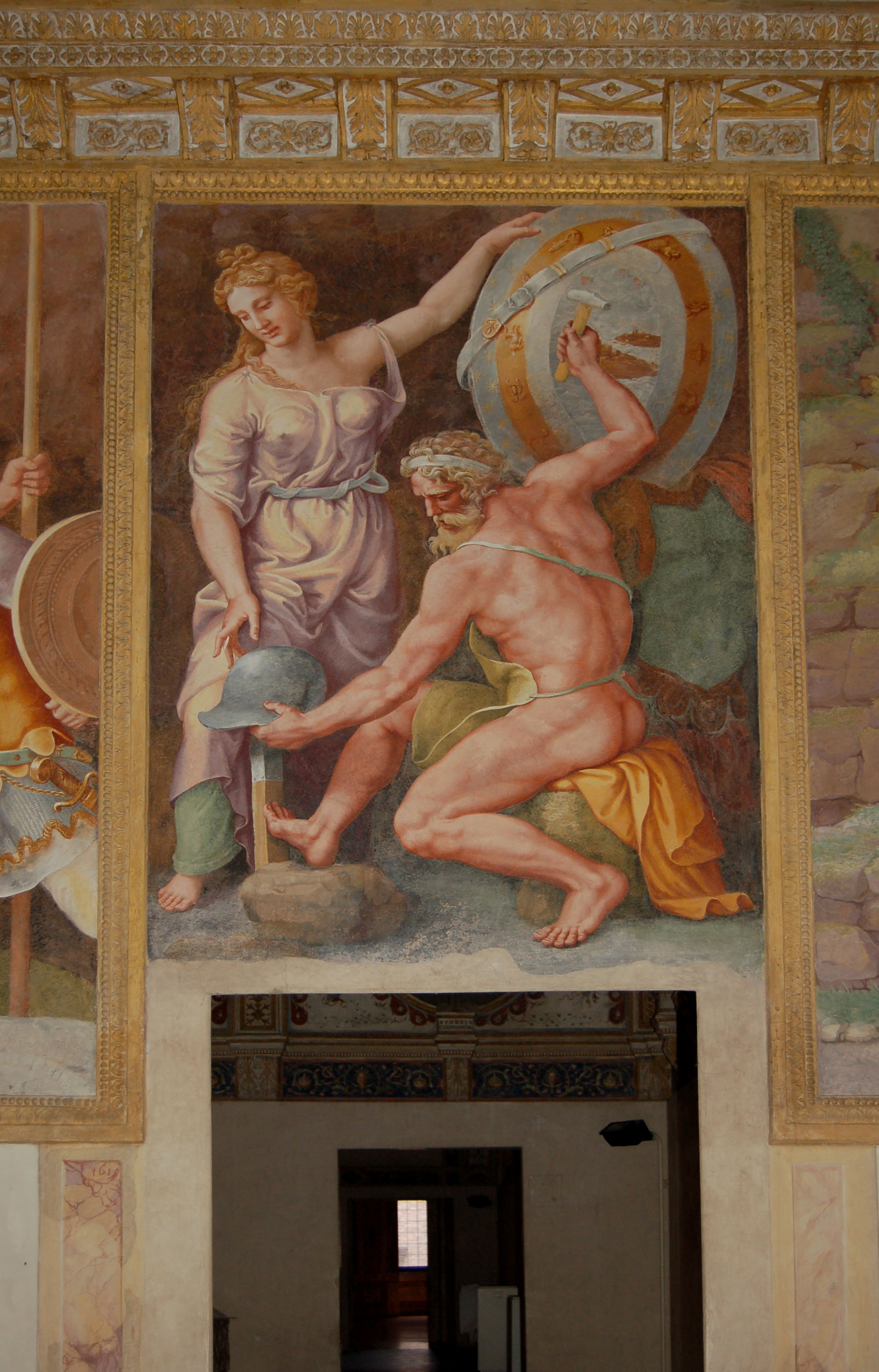 Teti nella fucina di Vulcano (dipinto murale) di Giulio Romano, Rinaldo Mantovano (attribuito) (secondo quarto sec. XVI)