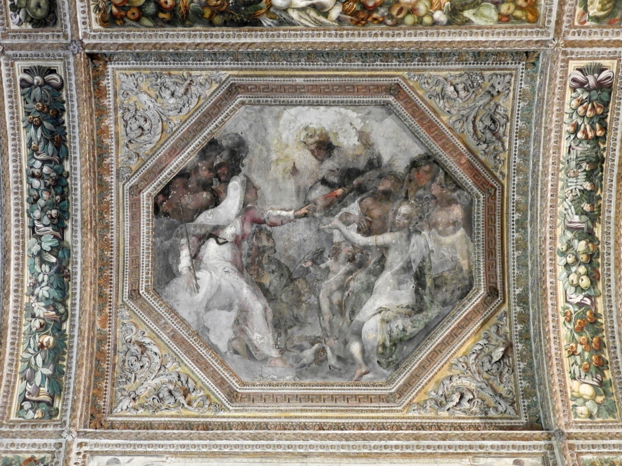 Dei dell'Olimpo riuniti (dipinto murale) di Bertani Giovanni Battista (attribuito), Costa Lorenzo il Giovane (terzo quarto sec. XVI)