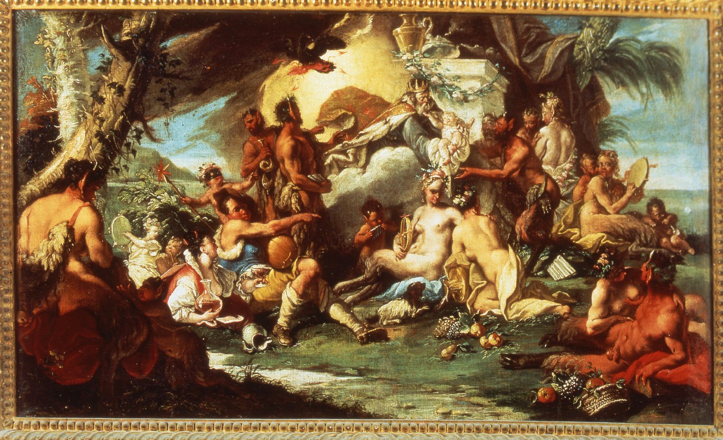 Giove porge Bacco a Sileno (dipinto) - ambito franco-piemontese (sec. XVIII)