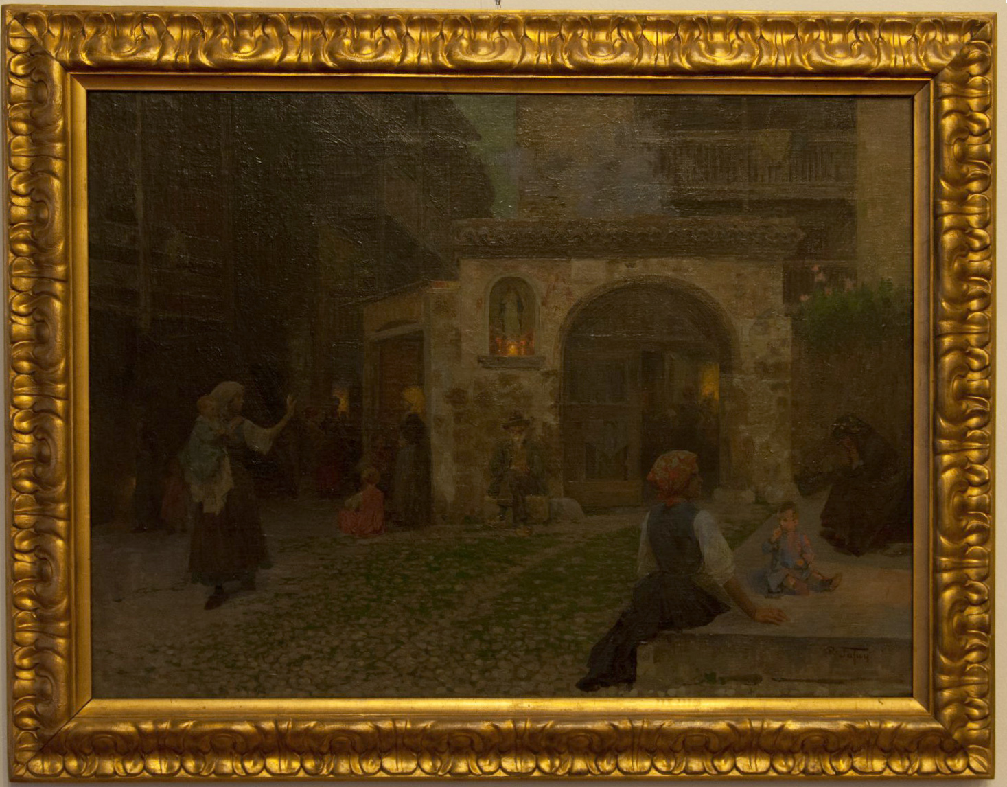 Paesaggio notturno, Scorcio di strada cittadina (dipinto) di Tafuri Raffaele (inizio sec. XX)