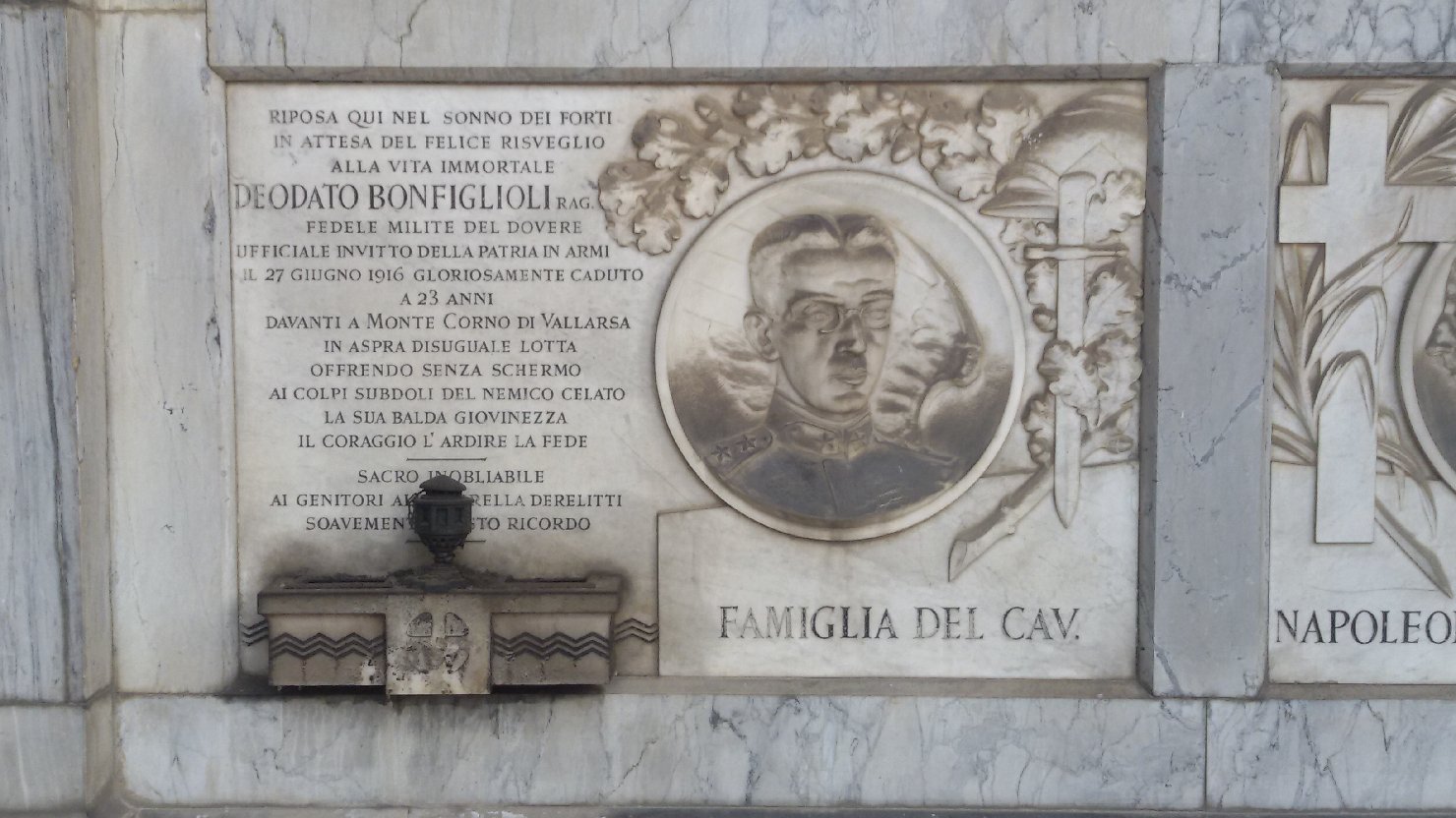 Ritratto di Deodato Bonfiglioli (lapide tombale, elemento d'insieme) di Zucchini Francesco (sec. XX)