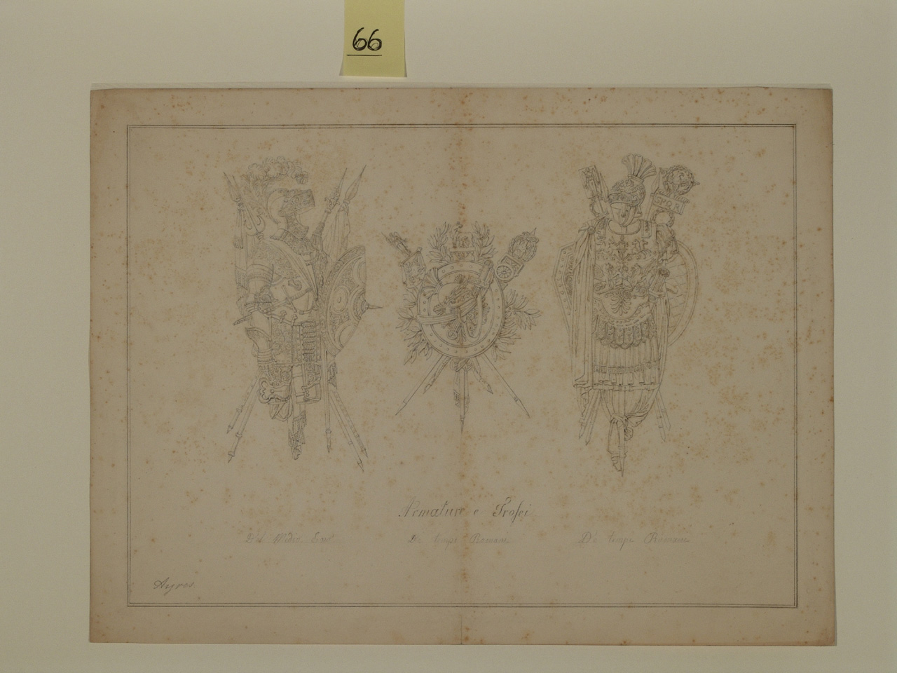 armi e armature (disegno, elemento d'insieme) di Ayres Pietro di Cagliari (terzo quarto sec. XIX)