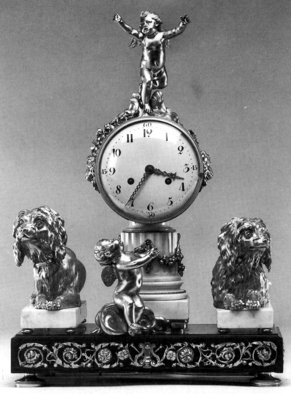 putto con cane (orologio - da mensola, opera isolata) - manifattura parigina, manifattura francese (ultimo quarto sec. XVIII)