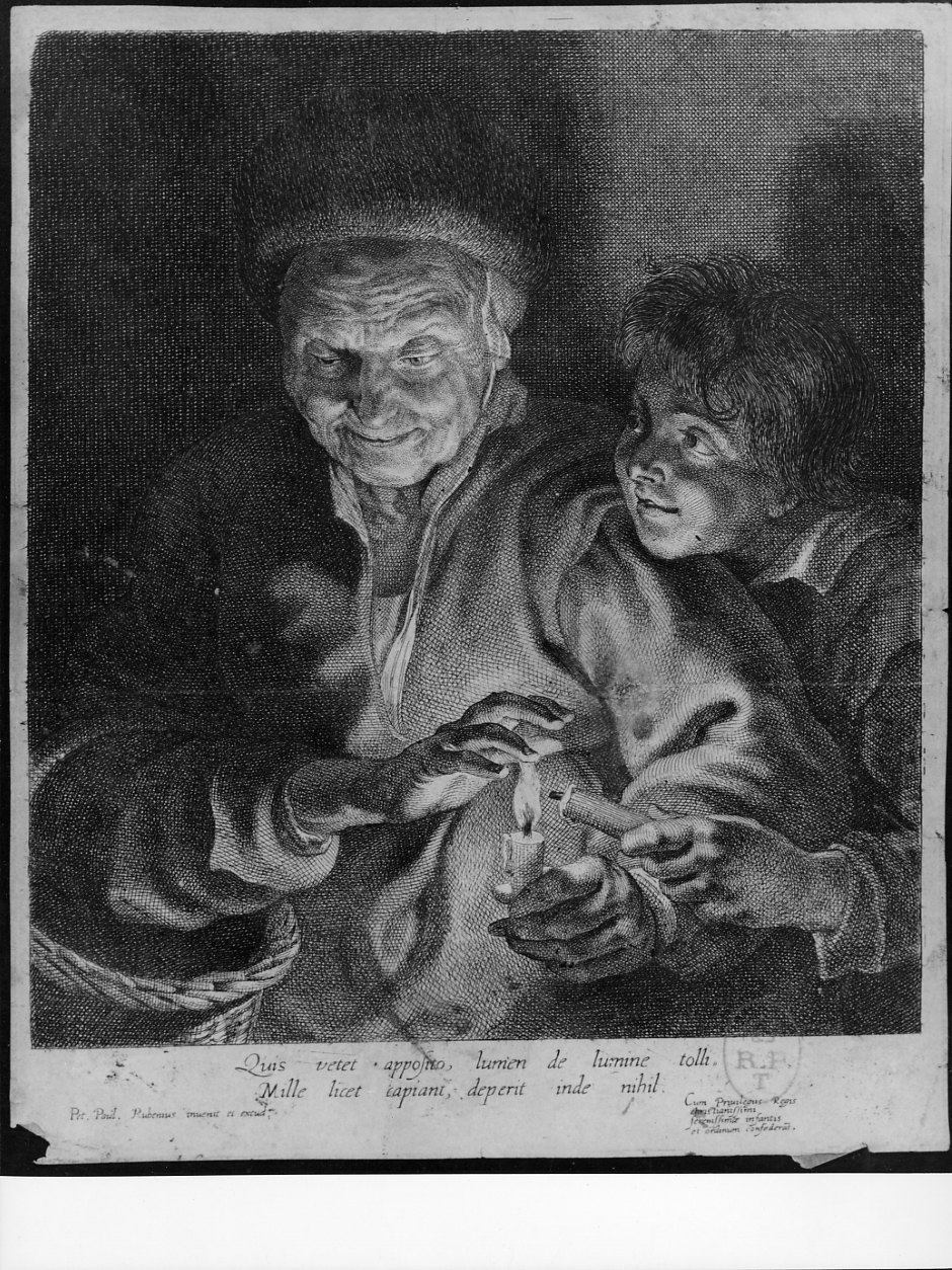La vecchia e il fanciullo, figura femminile con bambino (stampa) di Rubens Pieter Paul (prima metà sec. XVII)