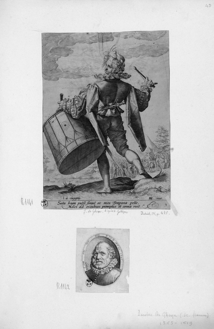 Il suonatore di tamburo, suonatore di tamburo (stampa smarginata) di de Gheyn Jacob II, Goltzius Hendrik - ambito olandese (prima metà sec. XVII)