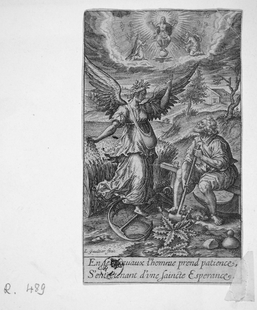 La Speranza, allegoria della Speranza (stampa tagliata) di Gaultier Leonard - ambito francese (prima metà sec. XVII)