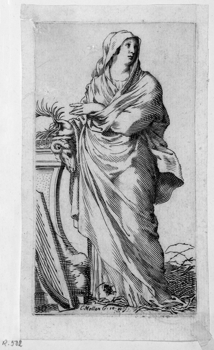 Vestale, vestale (stampa) di Mellan Claude - ambito francese (secondo quarto sec. XVII)