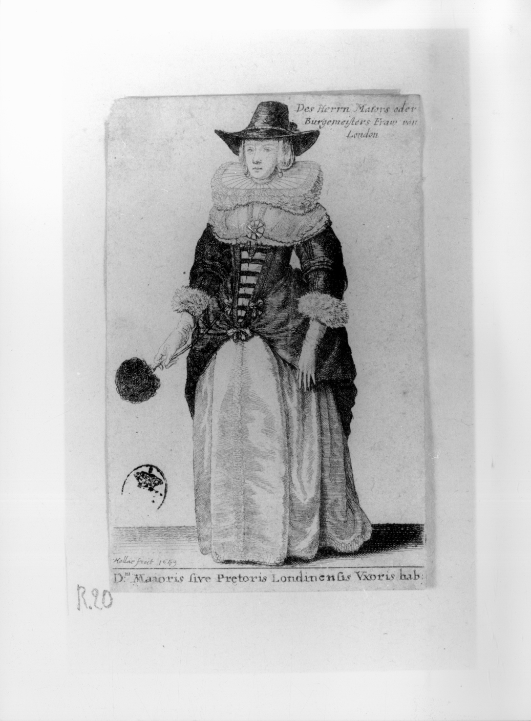 Domini Maioris Londinensis Uxor, figura femminile in costume londinese (stampa smarginata, serie) di Hollar Wenzel (secondo quarto sec. XVII)
