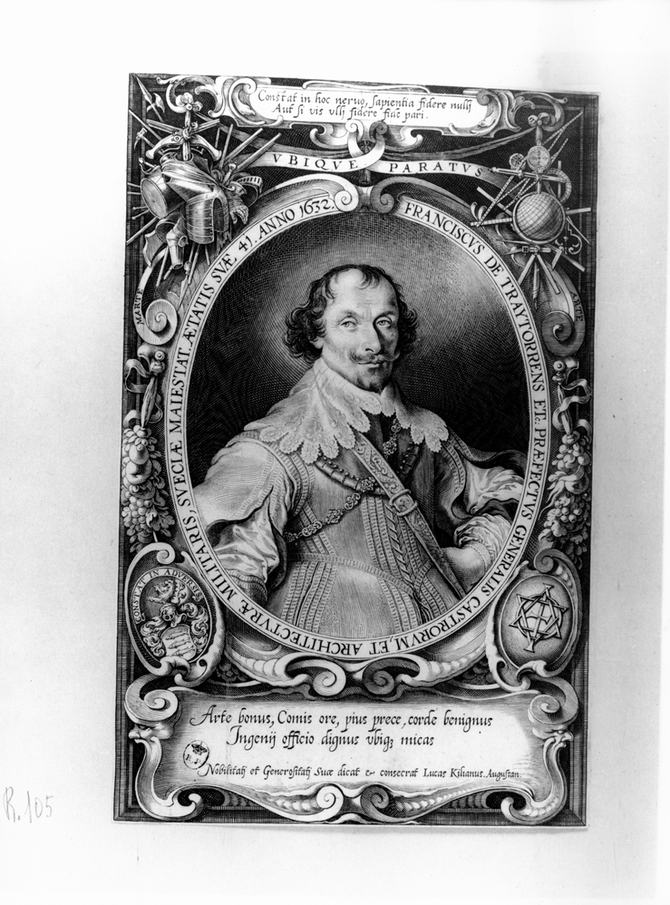 Ritratto di Francesco di Utrecht, ritratto a mezzo busto di Francisco de Traytorrens (stampa smarginata, elemento d'insieme) di Kilian Lucas (secondo quarto sec. XVII)