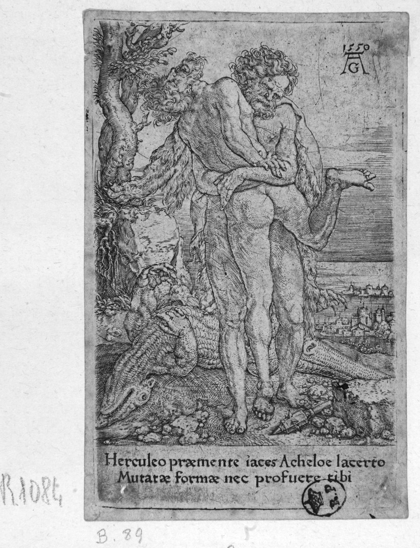 Ercole e Anteo, Ercole e Anteo (stampa smarginata, serie) di Aldegrever Heinrich (metà sec. XVI)