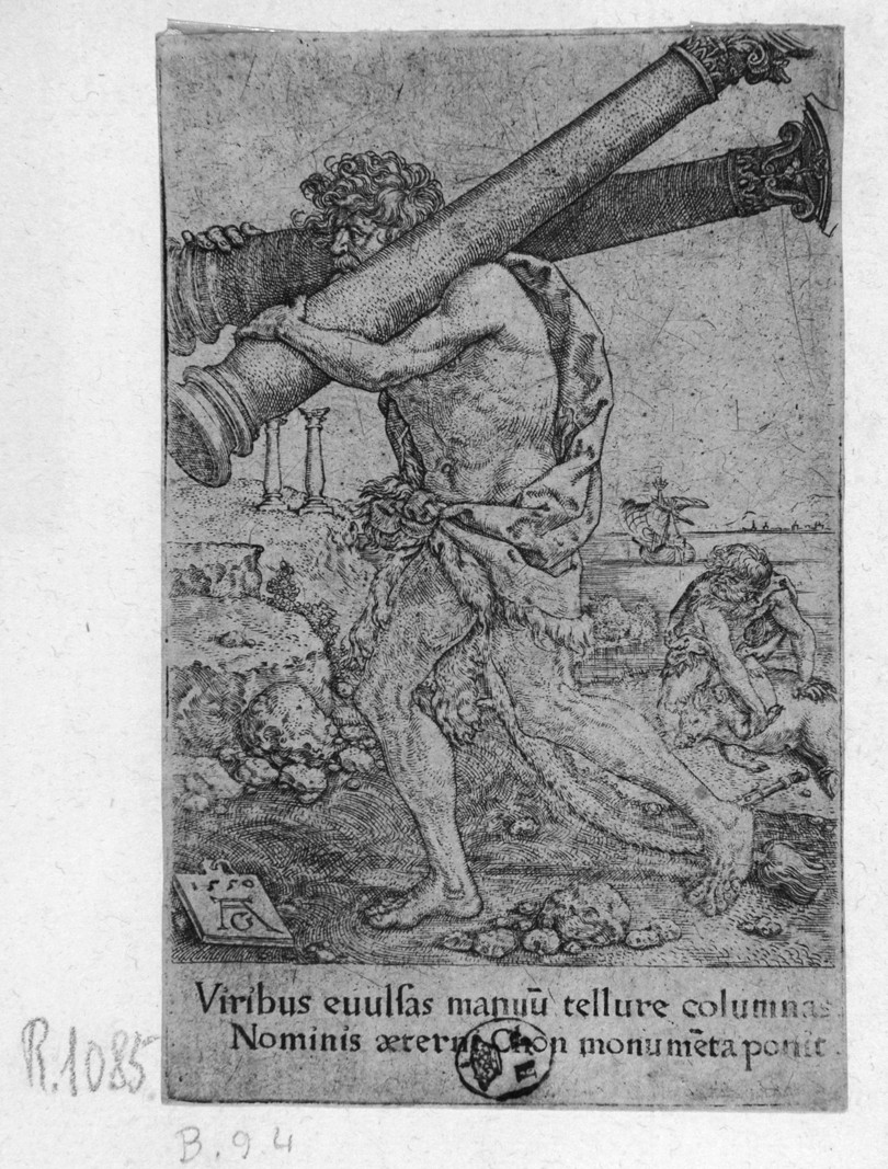 Ercole e le colonne, Ercole e le colonne (stampa smarginata, serie) di Aldegrever Heinrich (metà sec. XVI)