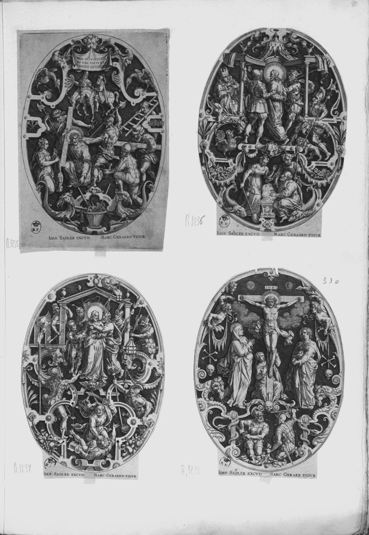 Il tradimento di Cristo, bacio di Giuda (stampa tagliata, serie) di Sadeler Iohannes I, Gheeraerts Marcus il Vecchio (fine sec. XVI)