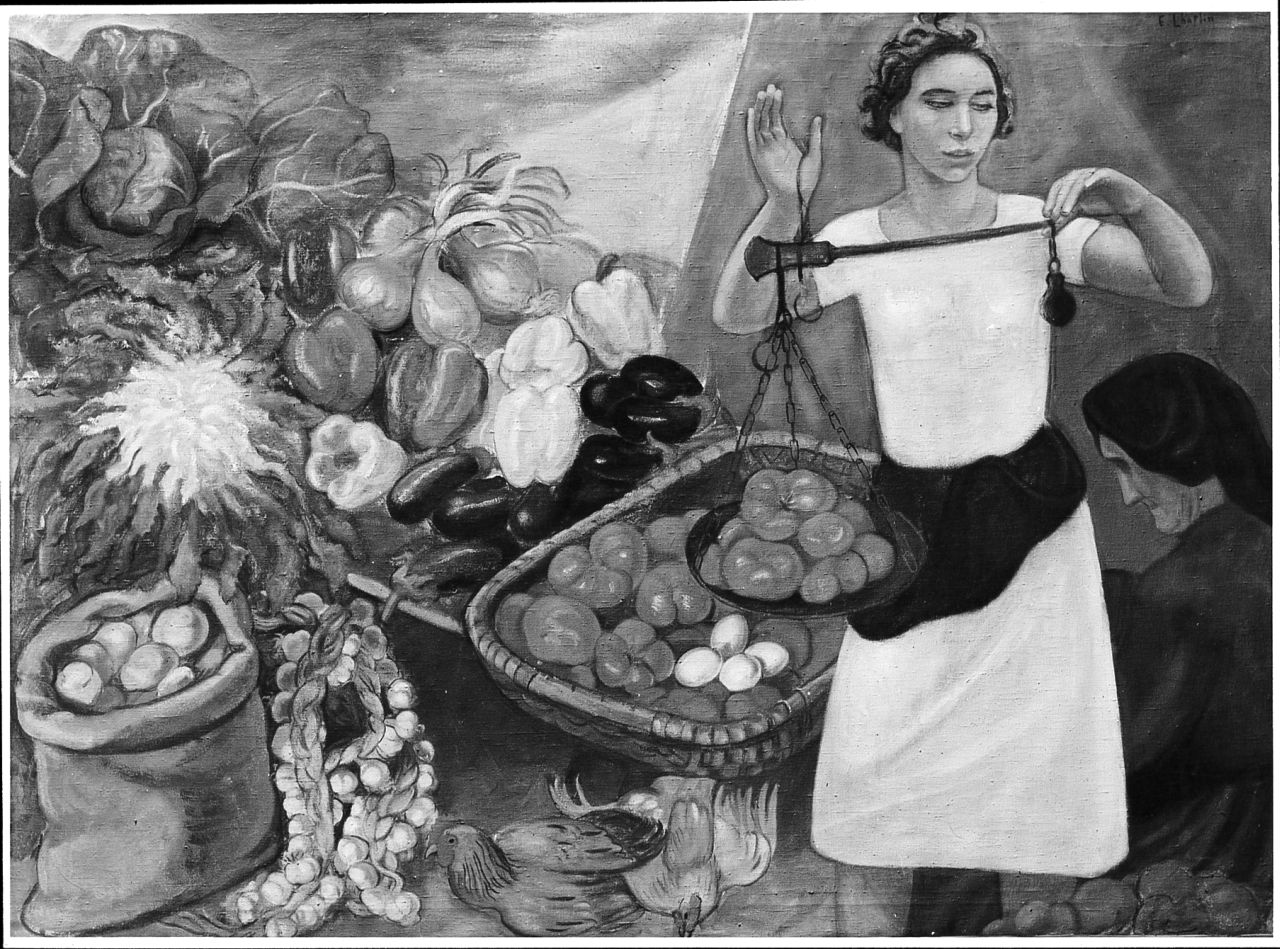 Mercato, figura femminile (dipinto) di Chaplin Elisabeth (sec. XX)