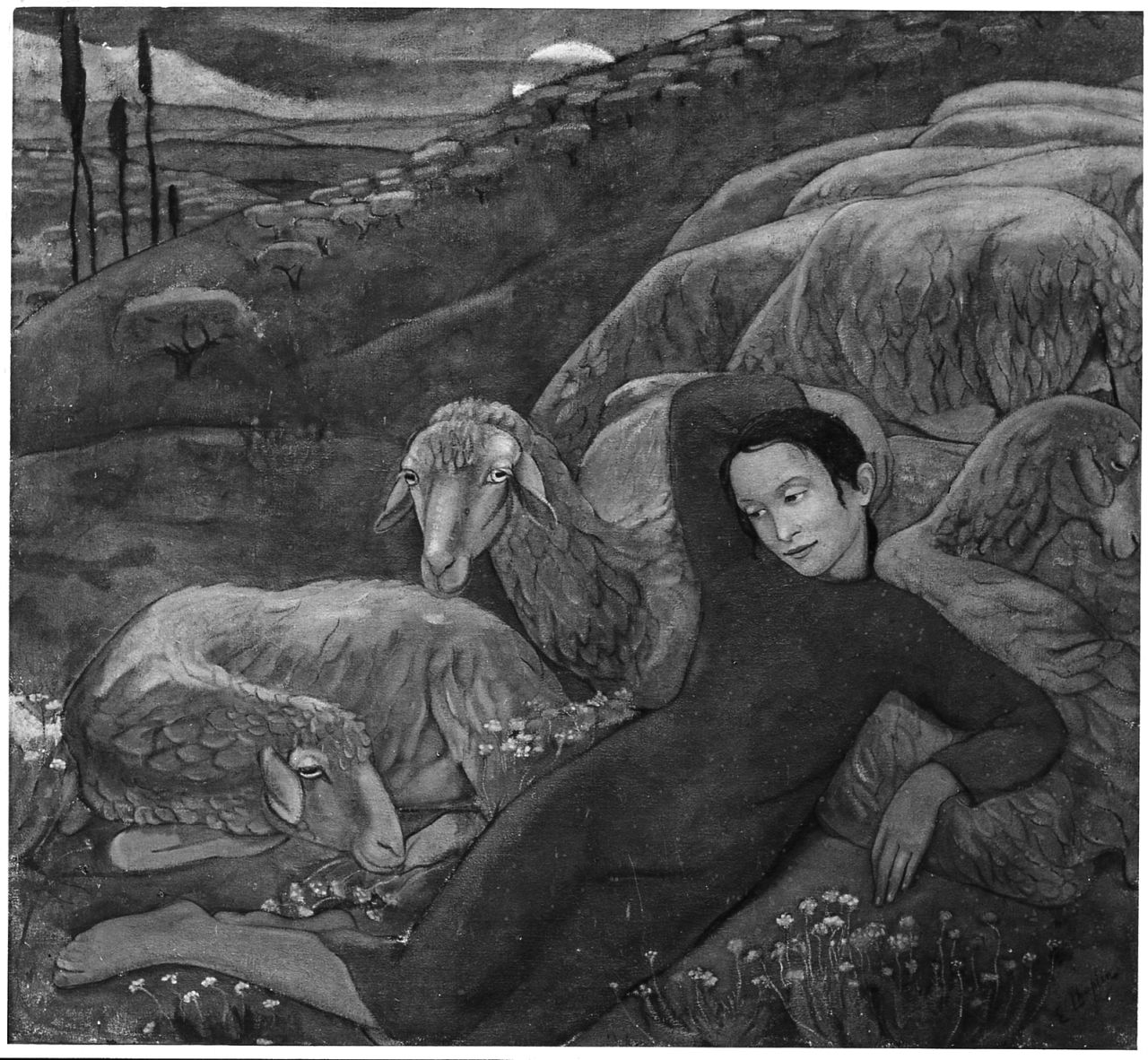 Pastorella, scena pastorale (dipinto) di Chaplin Elisabeth (sec. XX)