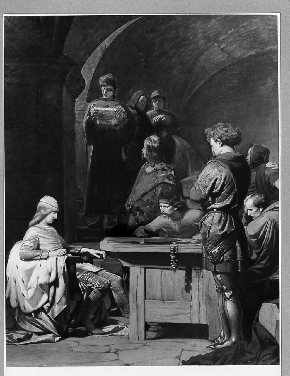 Corradino di Svevia ascolta la sua condanna a morte (dipinto) di Sarri Egisto (sec. XIX)