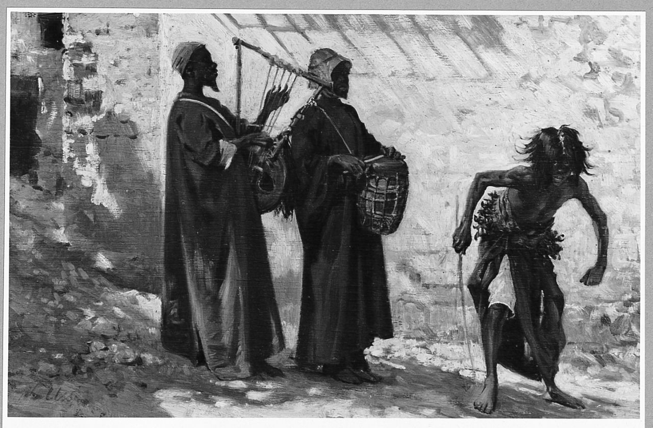 Fachiro danzante, figure maschili (dipinto) di Ussi Stefano (sec. XIX)