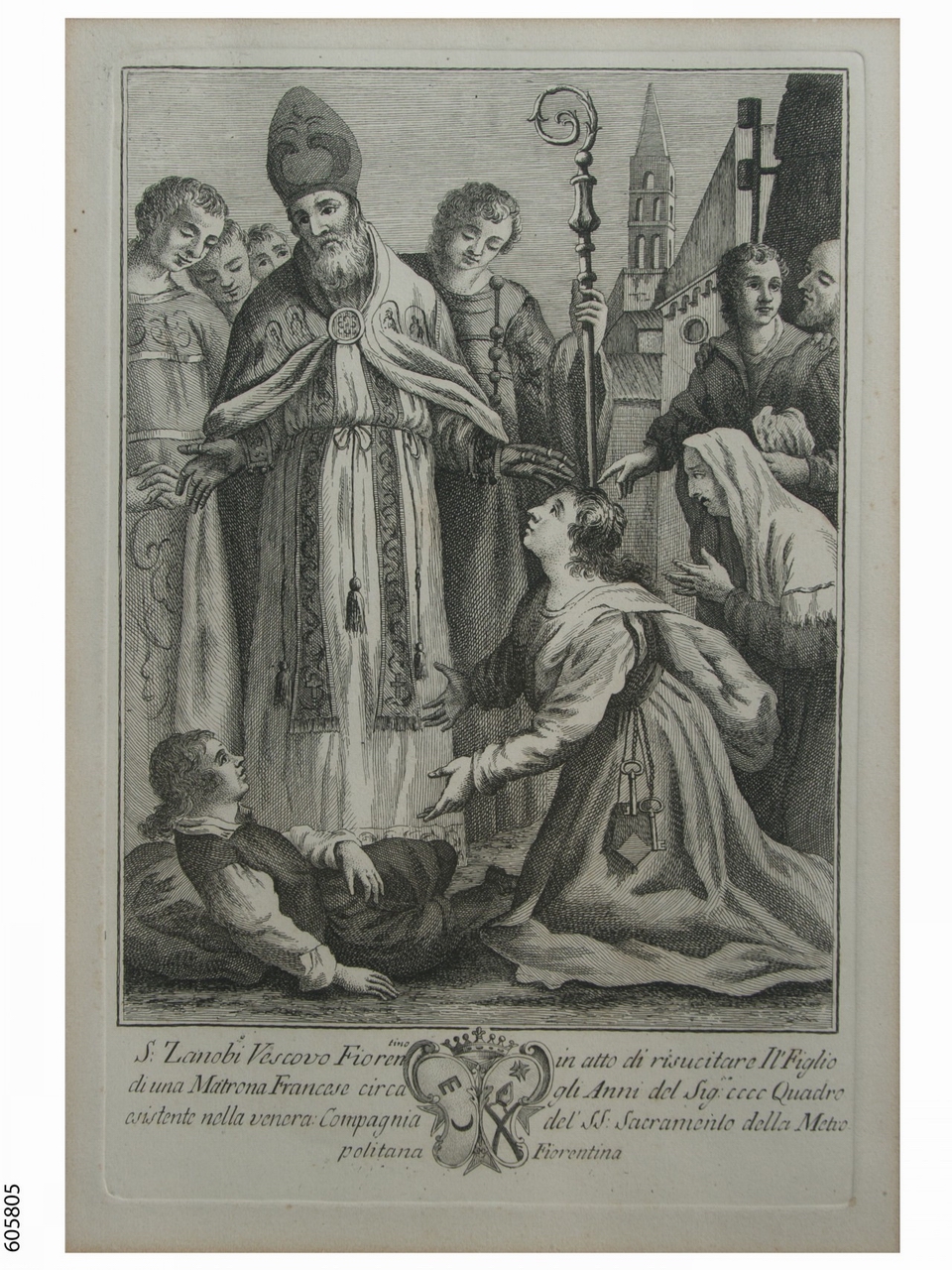San Zanobi resuscita un fanciullo (stampa) di Bilivert Giovanni - ambito fiorentino, ambito fiorentino (seconda metà sec. XVIII)
