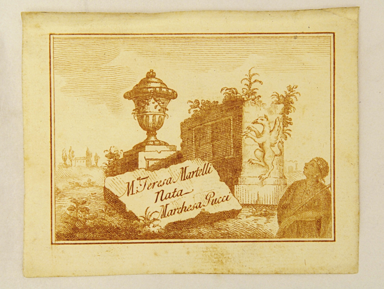 paesaggio con rovine, figura di moro, iscrizione (stampa) - ambito fiorentino (sec. XVIII)