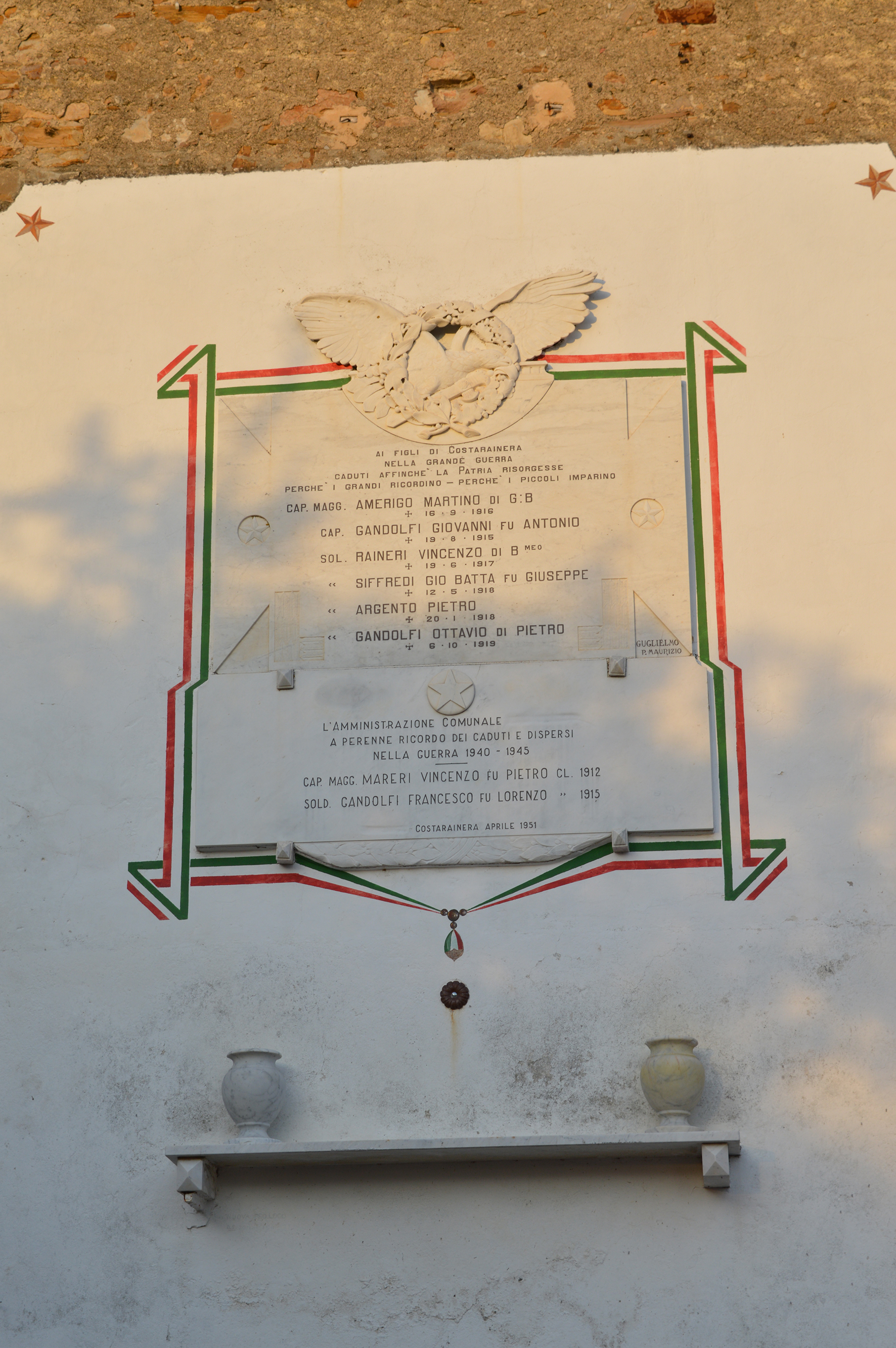 lapide commemorativa ai caduti di Francesco Guglielmo (attribuito) - ambito ligure (prima metà XX)